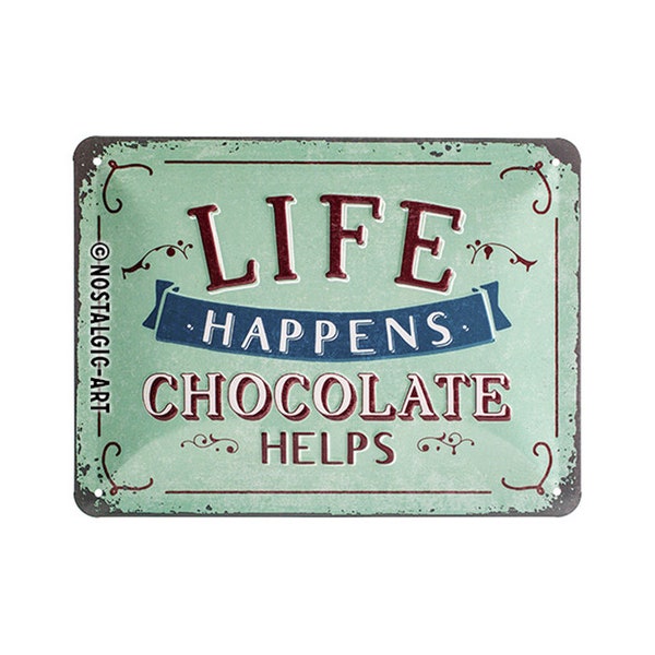 Nostalgic-Art Retro tin sign, 15 x 20 cm, "Life Happens", gift idea with a great chocolate saying, made of metal, vintage design