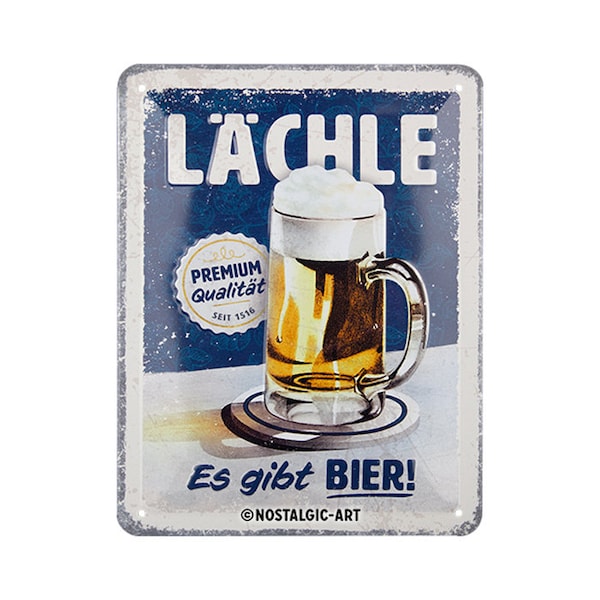 Nostalgic-Art Retro Blechschild, 15 x 20 cm, "Lächle ... Es gibt Bier", Geschenk-Idee für Bier-Fans, aus Metall, Vintage Design mit Spruch