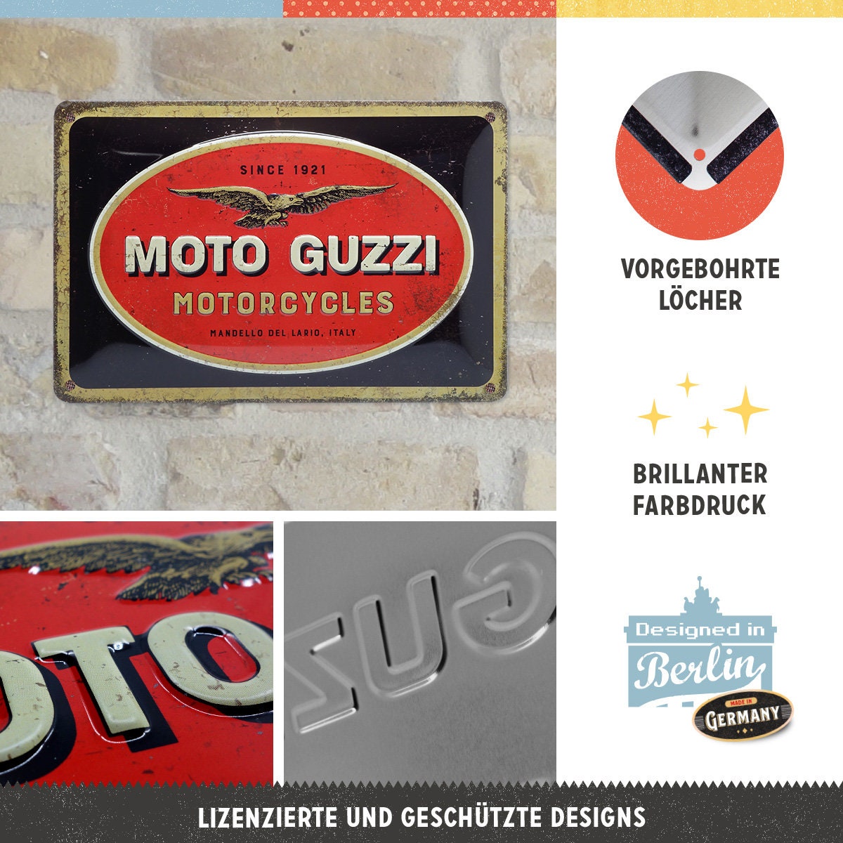 Plaque rétro en tôle Nostalgic-Art, 35 cm, Moto Guzzi
