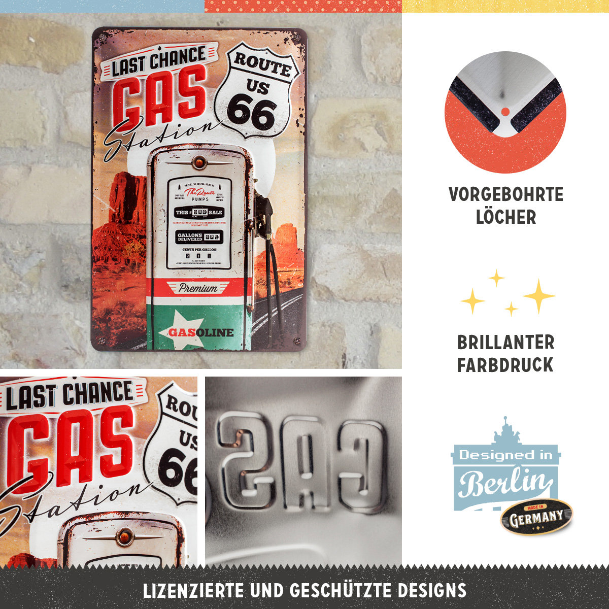 Nostalgic-Art Retro Blechschild Route 66 – 20 X 30 Cm, Metall, 3D-Motivprägung, Made In Germany