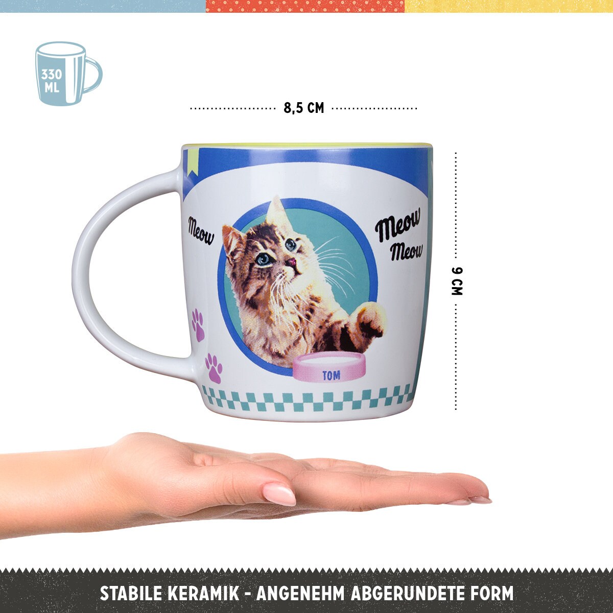 Retro Kaffeebecher Mit Katzenmotiv – 330 Ml Keramik, Geschenk Für Katzenliebhaber