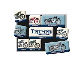 Nostalgische kunst retro koelkastmagneten, 9 stuks, "Triumph - Modelkaart", cadeau-idee voor motorrijders, magneetset, vintage design