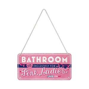 Nostalgic-Art Retro Hanging Sign, 10 x 20 cm, &quot;Grease – Pink Ladies Bathroom&quot;, Gift Idea for Film Fans, Made of Metal, Vintage Design