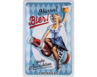 Nostalgic-Art Retro Blechschild, 20 x 30 cm, "Hurra Bier", Geschenk-Idee für Bier-Fans, aus Metall, Vintage Design mit Spruch