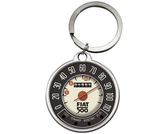 Nostalgic-Art retro keyring, Ø 4 cm, &quot;Fiat 500 – Speedometer&quot;, gift idea for Fiat accessories fans, made of metal, vintage design