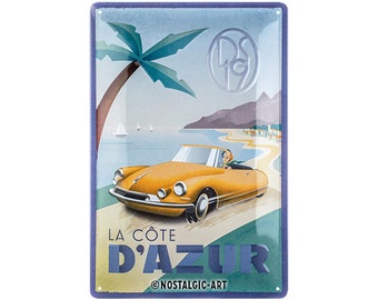 Nostalgic-Art Retro Blechschild, 20 x 30 cm, "DS – La Cote D'Azur DS19", Geschenk-Idee für Citroen-Zubehör Fans, aus Metall, Vintage Design