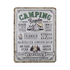 Nostalgic-Art Retro tin sign, 15 x 20 cm, &quot;Camping Rules&quot;, gift idea for camping fans, made of metal, vintage design with saying