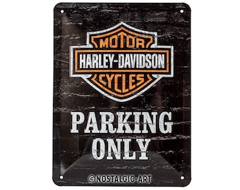 Nostalgic-Art Retro Blechschild, 15 x 20 cm, "Harley-Davidson Parking Only", Geschenk-Idee für Biker, aus Metall, Vintage Design