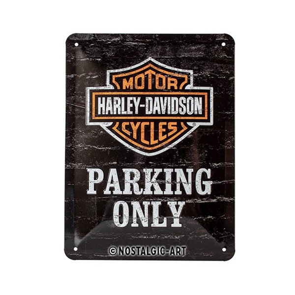 Nostalgic-Art Retro Blechschild, 15 x 20 cm, "Harley-Davidson Parking Only", Geschenk-Idee für Biker, aus Metall, Vintage Design