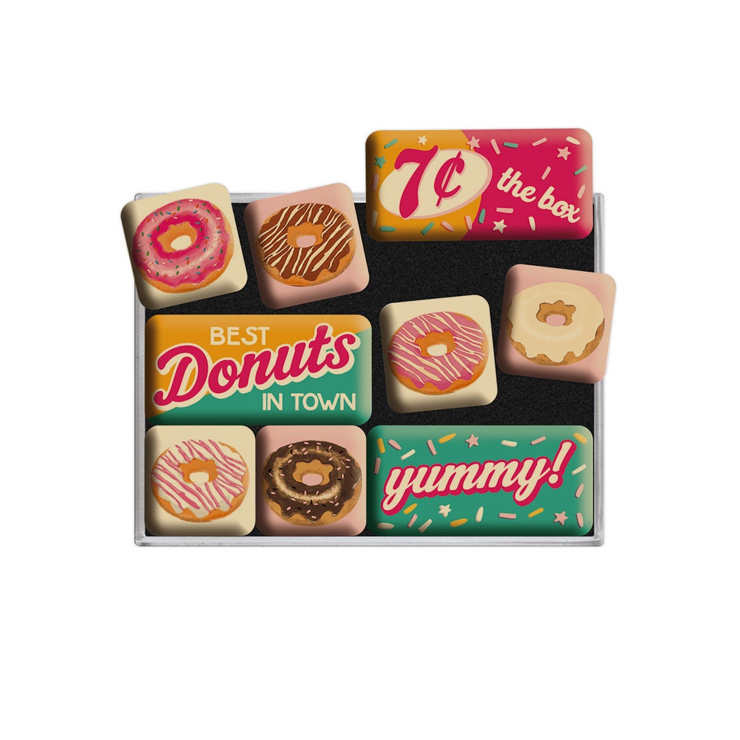 Aimant De Frigo Puissant 'Donuts' 8x6 Cm - Style Vintage, Métal, Fabrication Allemande, Neuf