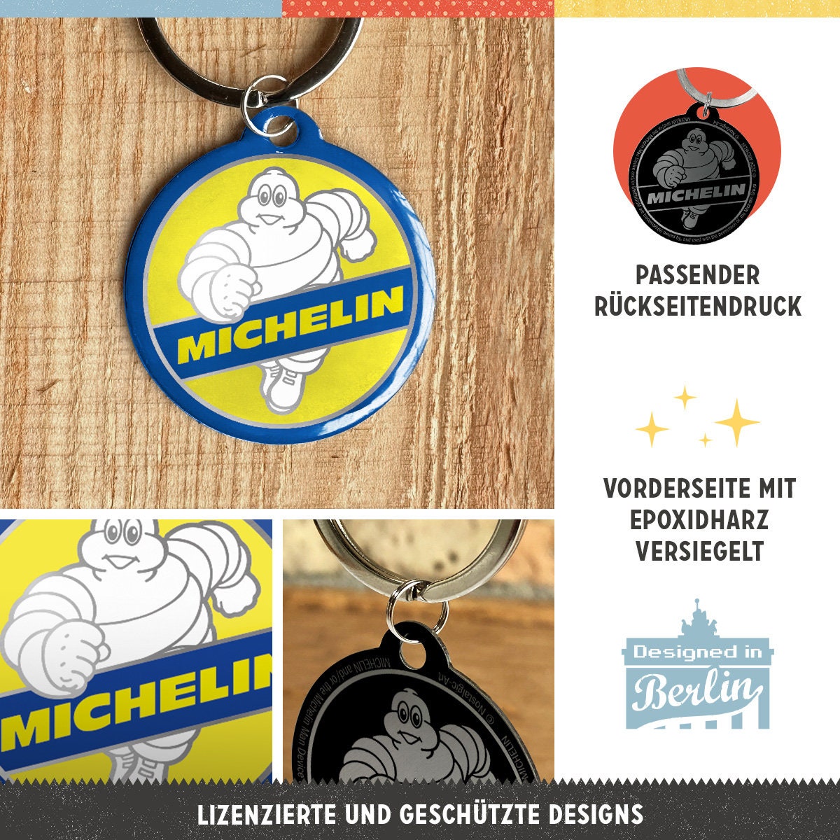Vintage Michelin Keychain - Retro Metal Key Ring Official Licensed Product