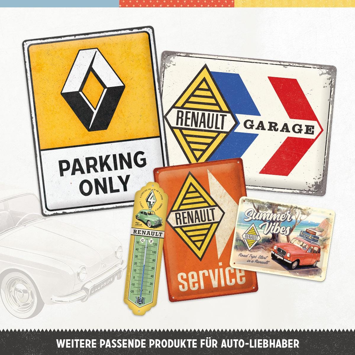 Nostalgic-Art Plaque rétro, 15 x 20 cm, Renault – Summer Vibes – Idée cadeau pour fans de Renault, Official License Product (OLP), en métal, design vintage