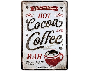 Nostalgic-Art retro tin sign, 20 x 30 cm, "Hot Cocoa & Coffee", gift idea for coffee fans, made of metal, vintage design