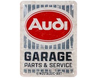 Nostalgic-Art Plaque en tôle rétro, 15 x 20 cm, « Audi - Garage », idée cadeau pour les fans d'accessoires Audi, en métal, design vintage