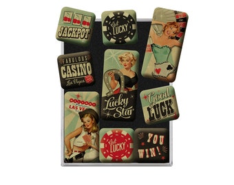 Nostalgic-Art Retro Kühlschrank-Magnete, 9 Stück, "Get Lucky", Geschenk-Idee für Nostalgie-Fans, Magnet-Set, Vintage Design