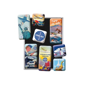 Nostalgic-Art Retro Kühlschrank-Magnete, 9 Stück, Pan Am Travel The World, Geschenk-Idee für Reiselustige, Magnet-Set, Vintage Design Bild 1