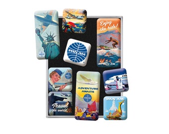 Nostalgic-Art Lot de 9 aimants de réfrigérateur rétro « Pan Am – Travel The World », idée cadeau pour les amateurs de voyage, ensemble d'aimants, design vintage