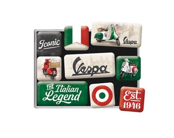 Nostalgische kunst retro koelkastmagneten, 9 stuks, "Vespa - Italiaanse legende", cadeau-idee voor scooterfans, magneetset, vintage design