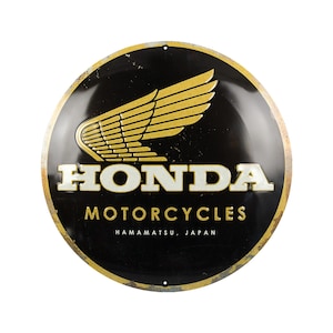 Honda MC - Motocykle Złota okrągła tabliczka retro z blachy stalowej, Ø 35 cm