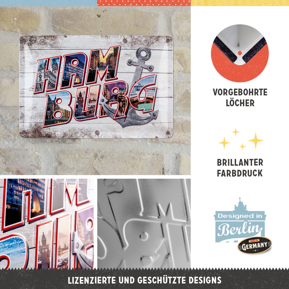 Targa Metallica Brandenburger Tor Berlino | 20x30 Cm | Stile Retr&ograve; | Souvenir