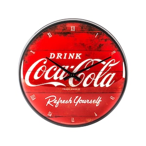 Coca-Cola - Logo Red Refresh Yourself Retro-Wanduhr mit Echtglas, Ø 31 cm