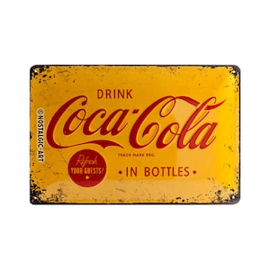 Nostalgic-Art Targa in metallo retrò, 20 x 30 cm, "Coca-Cola - Logo Giallo", idea regalo per i fan della Coca-Cola, in metallo, design vintage