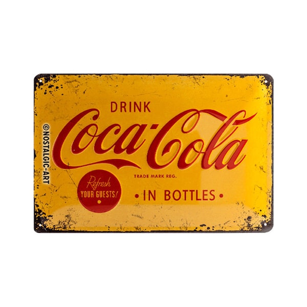 Nostalgic-Art Retro blikken bord, 20 x 30 cm, "Coca-Cola - Logo Geel", cadeau-idee voor cola-fans, van metaal, vintage design
