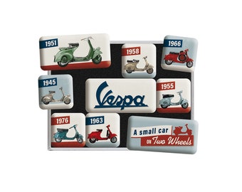 Nostalgic-Art Retro Fridge Magnets, Pack of 9, &quot;Vespa - Model Chart&quot;, Gift Idea for Scooter Fans, Magnet Set, Vintage Design
