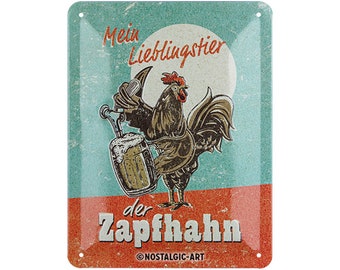 Nostalgic-Art Retro Blechschild, 15 x 20 cm, "Lieblingstier Zapfhahn", Geschenk-Idee für Bier Fans, aus Metall, Vintage Design mit Spruch