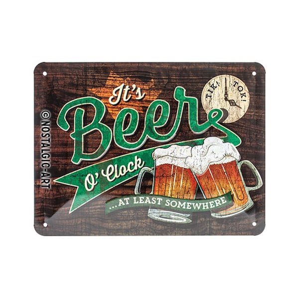 Nostalgic-Art Retro tin sign, 15 x 20 cm, "Beer O' Clock Glasses", gift idea for beer fans, made of metal, vintage design with saying