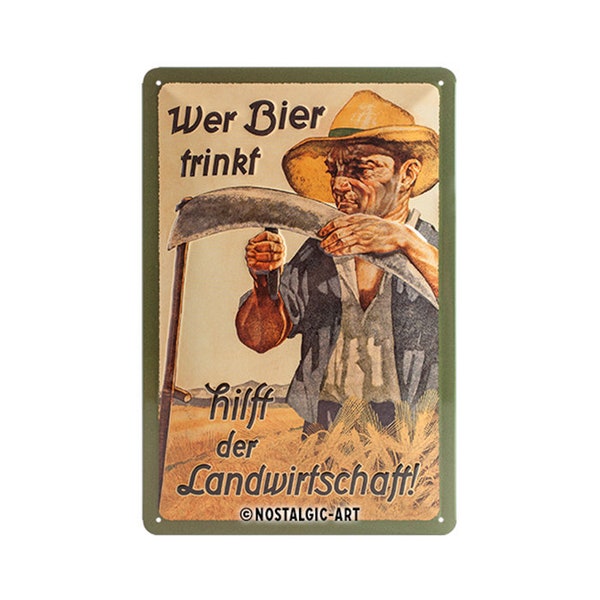 Nostalgic-Art Retro Blechschild, 20 x 30 cm, "Bier hilft der Landwirtschaft", Bier-Geschenk-Idee, aus Metall, Vintage Design mit Spruch