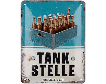 Nostalgic-Art Retro Blechschild, 15 x 20 cm, "Tankstelle Bier", Geschenk-Idee für Bier-Fans, aus Metall, Vintage Design mit Spruch