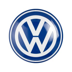 Targa rotonda retrò con logo VW in lamiera d'acciaio, Ø 35 cm