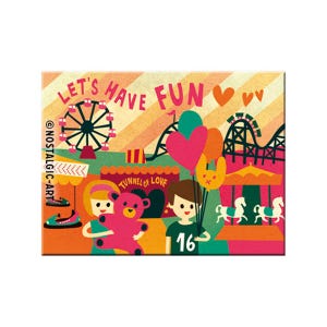 Retromagnet med slogan "Let's Have Fun", 6 x 8 cm