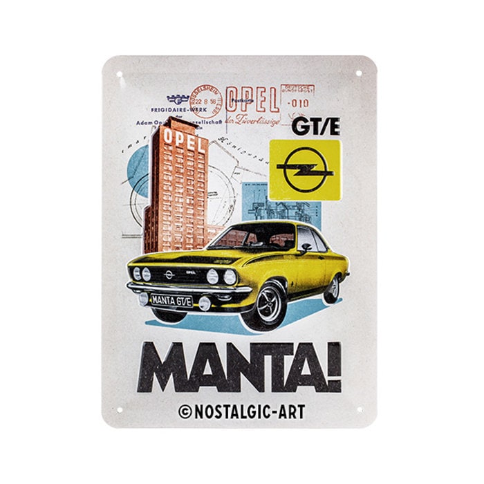 Nostalgic-Art Retro tin sign, 15 x 20 cm, "Opel - Manta GT/E Collage", gift idea for Opel accessories fans, made of metal, vintage design