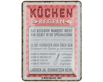 Nostalgic-Art Retro Blechschild, 15 x 20 cm, "Küchen-Regeln", Geschenk-Idee für die Küche, aus Metall, Vintage Design mit Spruch