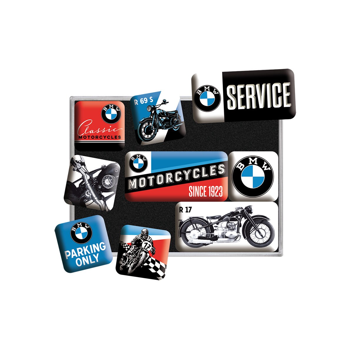 Nostalgic-Art Retro Kühlschrank-Magnete, 9 Stück, "BMW – Motorcycles", Geschenk-Idee für BMW Accessoires Fans, Magnet-Set, Vintage Design