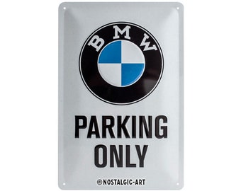 Nostalgic-Art Retro Blechschild, 20 x 30 cm, "BMW – Parking Only White", Geschenk-Idee für BMW Accessoires Fans, aus Metall, Vintage Design