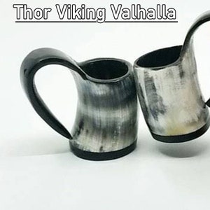 Thor Viking Valhalla Handcrafted 3 Inch(Handle to Bottom) Small Horn Viking Drinking Mug Cups Ale Beer Wine-70ml