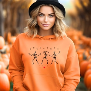 Dancing Skeletons fall Hoodie, spooky apparel, boo hoodie, skeletons t shirt, fall cute hoodie, halloween hoodie, women&#39;s fall sweatshirt