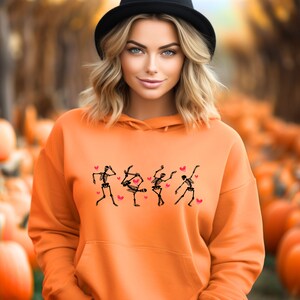 Dancing skeletons hoodie, Halloween Hoodie, Cute fall sweatshirts, cozy fall gift, scull apparel, fall hoodies for her, spooky tshirt, tees