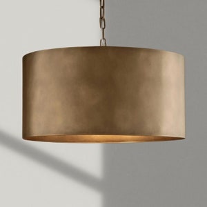 Gold Drum Chandelier, Handmade Luxurious Pendant Lamp Shade, Hanging Lights for Kitchen Islands, Solid Brass Drum ceiling Light Fixture