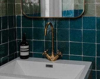 Gooseneck Faucet, Unlacquered Solid Brass Kitchen Faucet, Bathroom Faucet, Single hole faucet