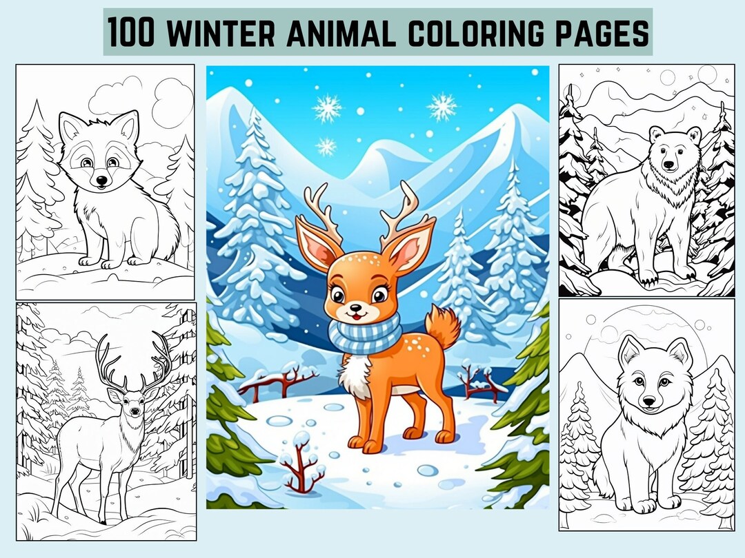 41 Winter Animals Coloring Pages, Cute Coloring Book, Frozen Animals,  Grayscale Winter Coloring Book for Adults and Kids, Digital Download 