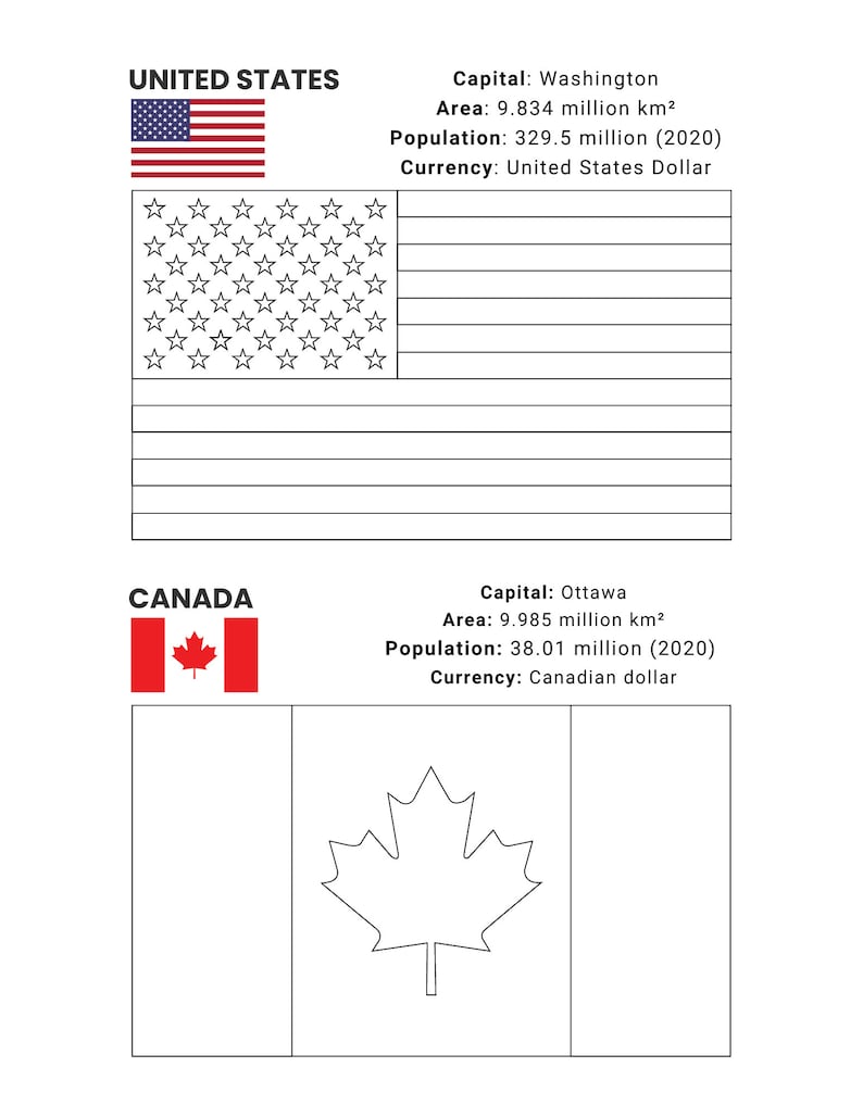 World Flags Coloring Pages Flags Coloring Pages Printable for Kids and Adults US Letter Instant ...