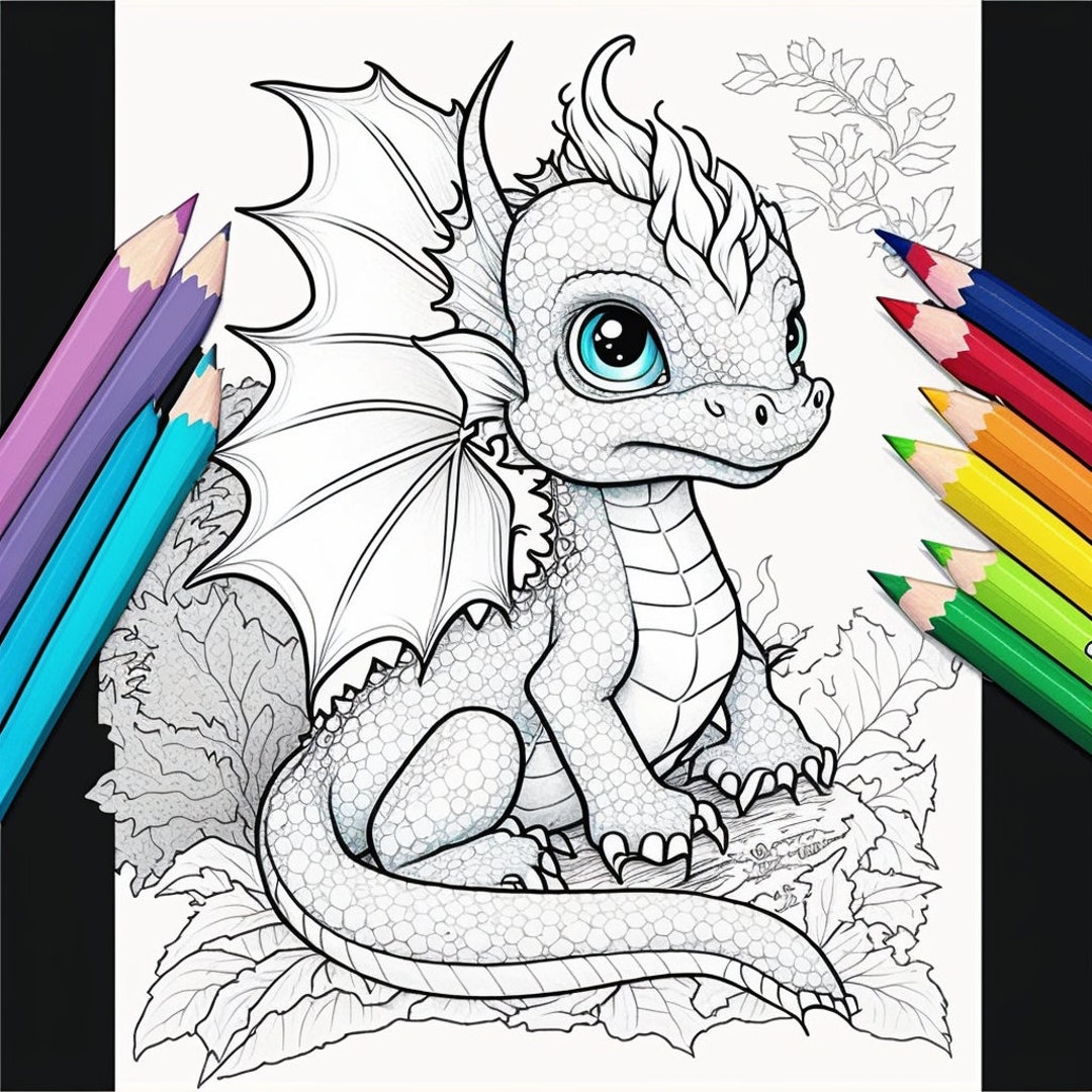 42 Baby Dragon Coloring Page Adults Kids Instant Download Etsy