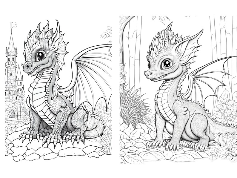 42 Baby Dragon Coloring Page : Adults Kids Instant Download - Etsy