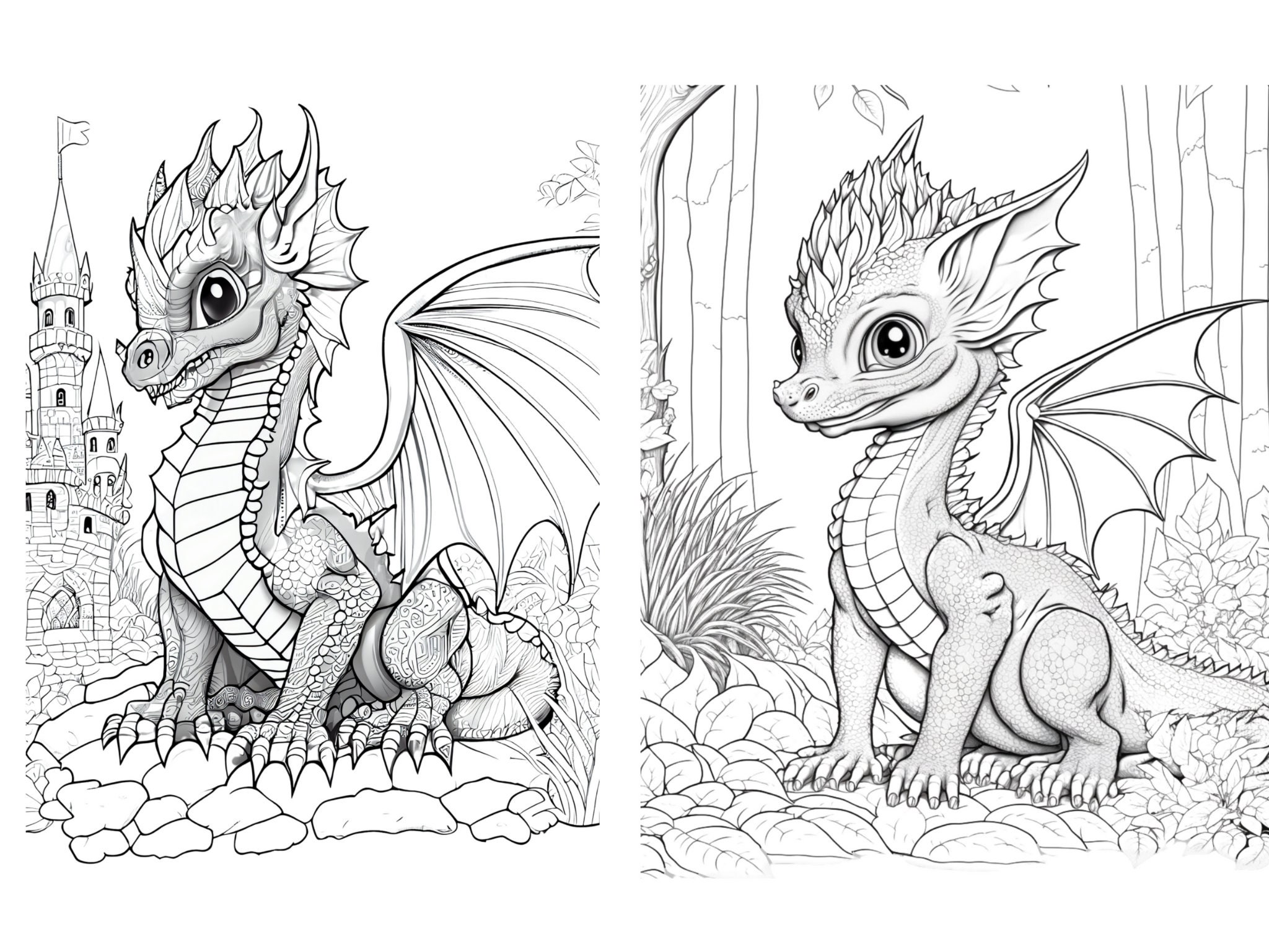 42 Baby Dragon Coloring Page Adults Kids Instant Download Etsy