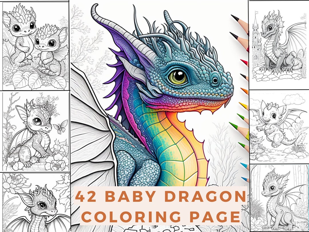 42 Baby Dragon Coloring Page : Adults Kids Instant Download - Etsy