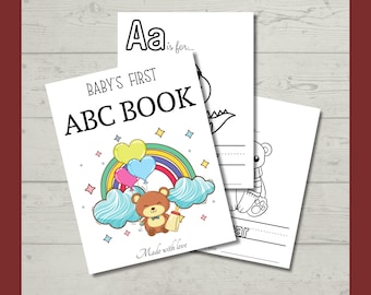 Baby's First ABC Book, Baby Shower Game, Alphabet Coloring Book, ABC Coloring Pages, Printable Storybook, Activity Sheets, Digital Download